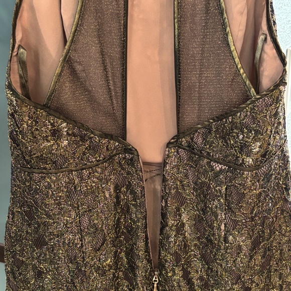 BCBGMaxAzria "Tenya" Sheer Back Mini Dress - Gold & Black Size 6 - Picture 10 of 13